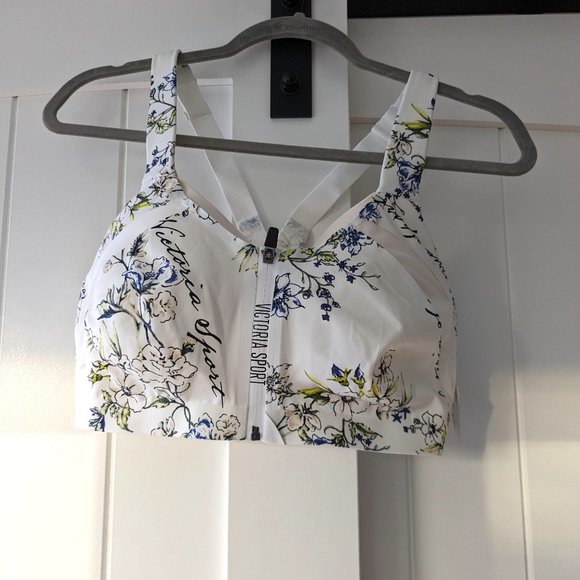 Victoria's Secret Other - NWT Victoria's Secret White Floral Knockout Front-Close Sports Bra 36DDD